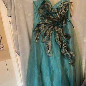 blue and green ball gown